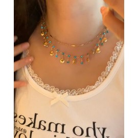 ALRNBY Gold Layered Necklace for Women Chunky Necklace Statement Choker Necklace Stack Diamond Shell Trendy Jewelry Gift(C2 Diamond&Shell)