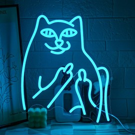 Gyaksjm Bad Cat Neon Sign Blue Neon Cat Sign LED Sign Funny Animal Cat LED Neon Signs for Home Bar Office Living Room Bedroom Wall Decor Gift for Children Kids