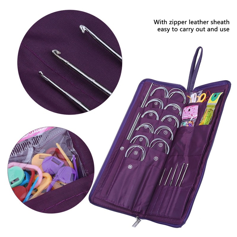 Steel Straight Circular Knitting Needles Crochet Hook Weave Tool Set