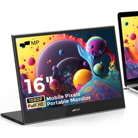 Mobile Pixels Glance 16" 1080P FHD Travel Monitor for Laptop, Portable Monitor HDMI USB Type C Connection, Tilt Adjustment & Non-Slip Portable Computer Screen with Dual Speakers for PC, macOS, Windows