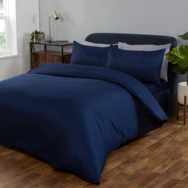 Brentfords Plain Dye Duvet Quilt Cover with Pillow Cases Bedding Set - Navy Blue, Double
