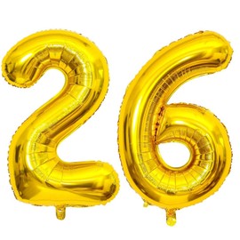 40 Inch Gold 26 Number Balloons Giant Jumbo Huge 26 or 62 Foil Mylar Helium Number Digital Balloons Gold Birthday Mylar Digital Balloons 26th or 62th Birthday Anniversary Events Party Decorations