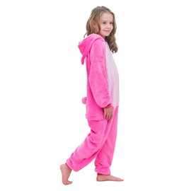 hfuuohlo Animal Onesie for Kids: Fluffy Flannel Pajamas for Unisex Children - The Perfect Costume for Parties and Sleepovers Pink
