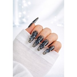 hello.Black Lace [Handmade Nail Tips] - Coffin Egg / hello.블랙레이스[수제네일팁] - 코핀에그