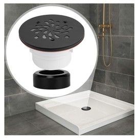 Uni-Green 4-1/4 inch Round Shower Base Drain - Solvent Weld 1.5 or 2 Inch Pipe for Shower Base&Shower Pan - 304 Stainless Steel Shower Base Drain Kit - Matte Black Strainer for Bathroom