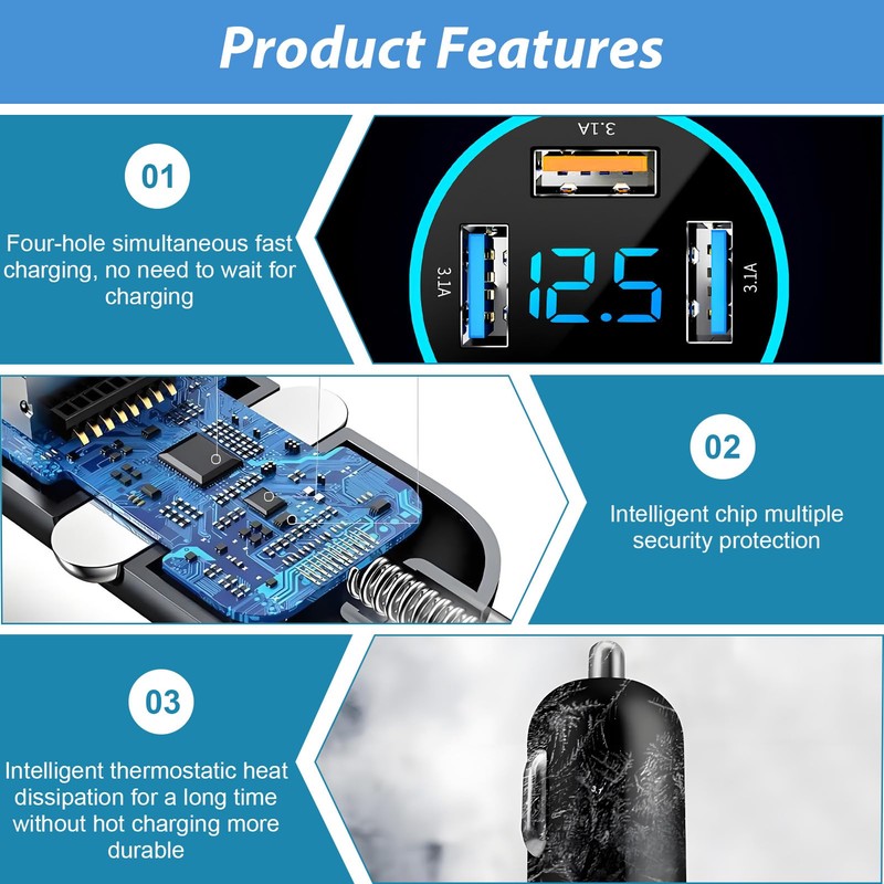 4 Ports Car Charger, USB, USB Socket for Car, with