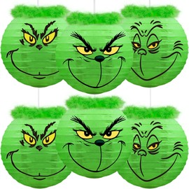 6Pcs Christmas Decorations Green Paper Lanterns - Xmas Hanging Decor Party Office Home Indoor Outdoor Ornaments