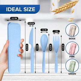 4Pcs Wheat Straw Travel Silverware Set with Case - Reusable Utensils Set with Case Forks and Spoons Silverware Set Lunch Box Accessories - Fork and Spoon Set Plastic Dinnerware Camping Tableware Set