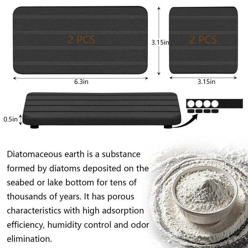 Water Absorbing Stone Tray for Sink (Dark Grey-1, 4 Pcs)