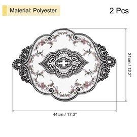 sourcing map Pack of 2 Retro Lace Placemats 30 x 44 cm Oval Embroidered Placemats French Crochet Doilies Coasters Cup Mat for Home and Wedding, Black