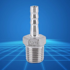 BORDSTRACT Hose Nozzle Fittings SS304 Stainless Steel Male Thread Pipe Fitting Barb Hose Connection BSP 1/8 Inch ~ 3/4 Inch for Connecting Air Pipe, Fuel Pipe, Water Pipe (1/4 x 6 mm)