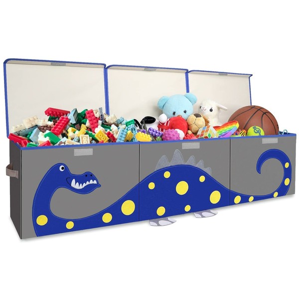 ASKETAM Kid Large Dinosaur Toy Box for Boy and Girl Cute Toddler Toy Storage Bin with Lid Baby Toy Chest Organizer (Blue)