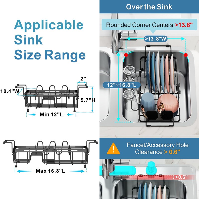 iSPECLE Small Sink Dish Drying Rack with Cup Holder, Expandable