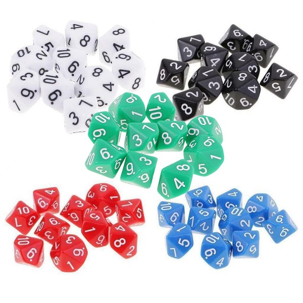 Yourandoll 50 Pieces Polyhedral Dice D10 Dice Dice Game Dice