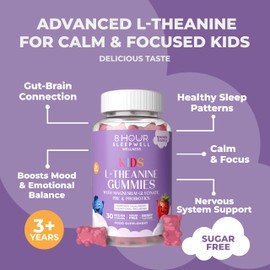 Kids L-Theanine Gummies – 50mg with Magnesium Glycinate & Prebiotics to Improve Kids Concentration & Focus | Sugar-Free, Vegan & Chewable | Ages 3+ | Berry Flavour | 1 Month Supply