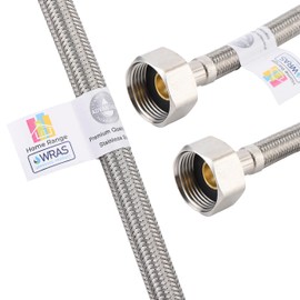 1x Home Range 300mm 1x WRAS Approved 3/4" x 3/4" | Available in 2 Lengths | BSP Flexible Connector Pipe, 304 Stainless Steel Braided Hose, 90°C Temperature - Kitchens, Bathrooms, Boiler