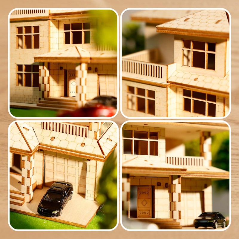 3D Wooden Puzzles for Adults,DIY Color Modern Villa Wooden Model