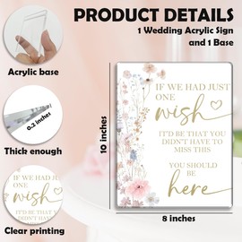 Boho Flowers Wedding Memorial Acrylic Signs - If We Had Just One Wish - 10 ’’ x 8’’ Acrylic Plaque With Stand Wedding Reception Decor - Bridal Shower Ceremony Table Supplies & Gifts - A02