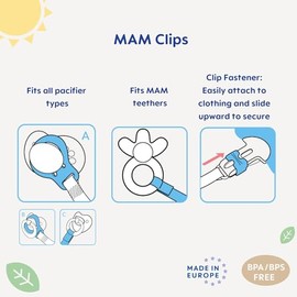 MAM Pacifier Clips, Baby Pacifier Clip, 'I Love Mommy' Design Collection Pacifier Clip, Boy, 2-Count