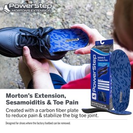 Powerstep Morton's Extension Carbon Fiber Orthotic Insole for Turf Toe, Foot Fractures, Hallux Rigidus & Bunions, Clinically Proven Arch Support, Unisex, Made in the USA (Men's 7-7.5 / Women's 9-9.5)