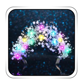 JEAIRTS Light Up Beaded Crown Headband Silver Glow Bridal Pearl Headpiece Flashing Costume Prom Hair Accessories for Women