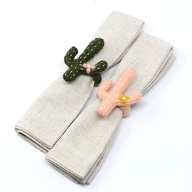 Global Crafts Handmade Felt Napkin Rings Set from Nepal, 4-Pack, Cactus
