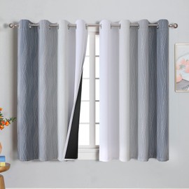 VEHEDE Grey and White Colour Gradient Ombre Curtains with Eyelets, 160 cm Long, Living Room Curtain, Blackout Curtains, Opaque, Thick Thermal Curtain, Cold Protection, Warm Heat Protection, H 160 x W 132 cm, Set of 2