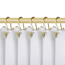 Utopia Alley Shower Hooks - Double Shower Curtain Rings for Bathroom - Rust Proof Shower Curtain Hooks for Shower Curtain or Liner - Shower Curtain Rings with Crystal Design - Set of 12, Gold