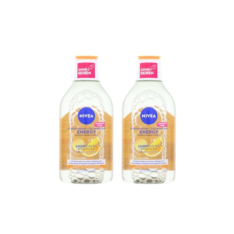 2 x NIVEA Mizellenwasser Energy Gesicht Augen Lippen Alle Hauttypen