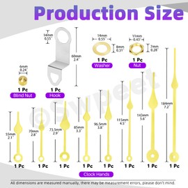 Swpeet 16Pcs Shaft Length 18mm - 45/64 Inch DIY Wall Clock Movement Mechanism Repair Kit, 1P Clock Movement with Hooks, 4 Pairs Gold Different Sizes Hour hands and Minute Hands, 2 Set Clock Numerals
