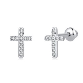 Cross Earrings Hypoallergenic Screw Back Earrings,925 Sterling Silver Post Stud Earrings