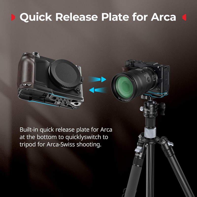 SMALLRIG L字型ハンドル Nikon ZR用 人間工学に基づいた木製グリップ付き 1/4インチ&3/8インチのネジ穴付き Arca用QRプレート 三脚にクイックスイッチ付き DJI RS
