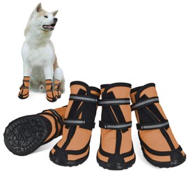 Dociote Dog Shoes, Paw Protector with Non-Slip Sole, Reflective Strap, Velcro, Waterproof Snow Shoes for Medium or Large Dogs, Pack of 4