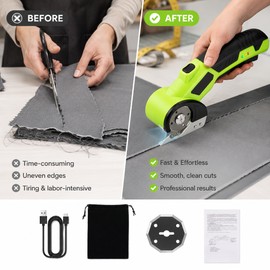 Rechargeable Electric Scissors for DIY Cutting – 2000mAh Cordless Rotary Cutter for Fabric, Leather and Crafts