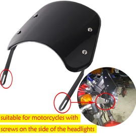 SINLIRU Motorcycle Windshield Front Fly Screen Universal Windscreen with Mount Bracket for 5” to 7” Round Headlight with Bolts on The Side,Black Wind Deflector