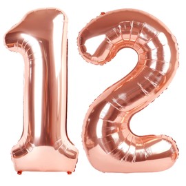 40 Inch Rose Gold Balloon Number 12 Balloon,Jumbo Mylar Foil Helium Balloon for 12 Digital Balloons for Birthday Party,Wedding Anniversary Party Decorations