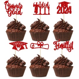 24 adornos para cupcakes con temática de graduación 2024 con purpurina, para graduación 2024, con texto en inglés "I Did it Felicidades" para magdalenas, 2024, decoración de pasteles, color rojo