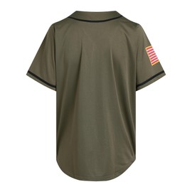 Pullonsy Mens Tactical Blank Baseball Jersey Button Down Mesh America Flag,ArmyGreen-Black Stripe Plain,Size L