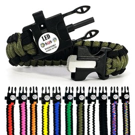 Spark and Shine Paracord Bracelet - Olive DRAB - Bright LED SOS Light and Ferro Rod with Scraping Tool - Emergency Survival Whistle - 550 Paracord - Perfect Tool for The Outdoors (1)