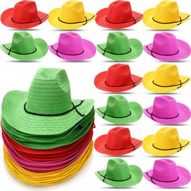 Hercicy 24 Pcs Straw Cowboy Hats Cowgirl Party Multicolored Cowboy Hats Bulk Colorful Western Style Country Accessories for Men Women Cowgirl, Concerts, Birthday