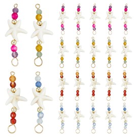 SUPERFINDINGS 24Pcs 4 Colors Natural Gemstone Connector Charms White Starfish & Natural Stone Beaded with Double Loops Stone Beaded Connectors Colorful Link Connector Charm for Necklace Jewelry Making