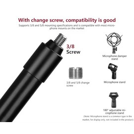 REFLEX CAMERA Portable 3ft - 8.4Ft Ajustable Length Handheld Telescopic Extendable Microphone Boom Pole 3 Section Lightweight Aluminium Boom Arm 3/8" and 5/8" Mic Mounting Options, Cable Straps