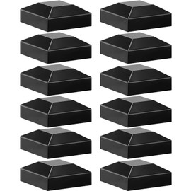 Dunzy Aluminum Fence Post Caps 2" x 2" Black Post Caps Fence Topper Pressure Fit Fence Post Cover for Mailbox Metal Wood Plastic Vinyl Iron Deck Railing (12 Pcs)