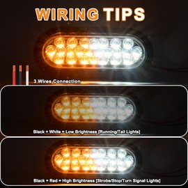 Wodvyss 2 Pcs 6.5 Inch Oval Amber/White Strobe Lights 24LED Recessed with with Quad Flash Patterns for Truck Towing Trailer Lights Lamps, Rubber Grommets and 3-Prong Wire Pigtails Included, 10V-30V