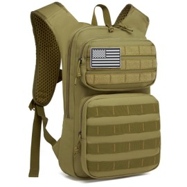 wotony Hydration Backpack with Water Bladder for Hiking Tactical Hydration Pack for Men Women Molle Water Backpack for Hiking (Khaki, 3L-Bladder)