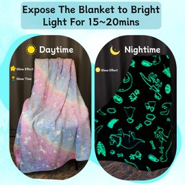 Glow in The Dark Throw Blanket,Unicorn Throw Blanket Soft Flannel Fleece Blanket,All Season Blanket Couch Sofa Nap Blanket for Kids Girls Boys Adults Gifts (Unicorn C, 130 x 150 cm)