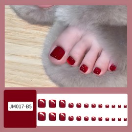 Red Press on Toenails for Women Short Cat Eye Fake Toe Nails Square Toe Nail Press ons Acrylic Toenails Glossy Toe Press on Nails Red Cat Eye Toenail Press ons 24 Pcs