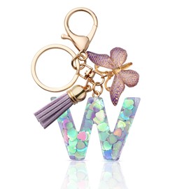 CHUQING Letter Keychain W Initial Letter Key Ring Cute Butterfly Keychains for Girls