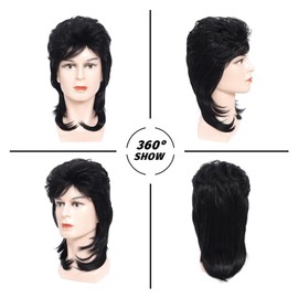 Lotfon Mullet Wigs for Men 80s Costumes Fancy Party Accessory Cosplay Wig (Black)