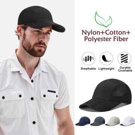 TAGVO Baseball Cap Men Women Quick Drying UV Protection Baseball Cap with Folding Brim Professional Breathable Lightweight Sports Running Cap Summer Baseball Cap for Golf Fishing Hiking, black, Unit